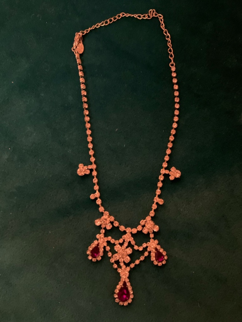 Vintage signed BW red and clear rhinestone necklace